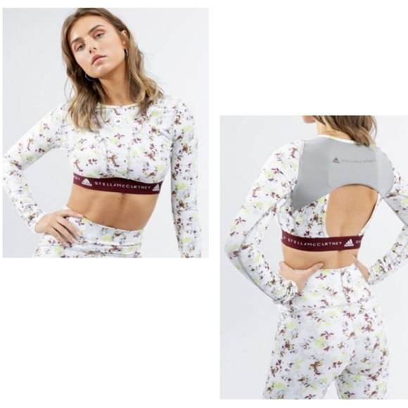 ADIDAS BY STELLA MCCARTNEY FUTURE PLAYGROUND LONG SLEEVE CROP TOP FLORAL SIZE M - Picture 1 of 16